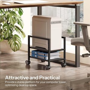 2-Tier Floor Standing Adjustable <b>PC</b> Tower <b>Stand</b> for Desktop <b>PC</b> Storage - Product Image 2
