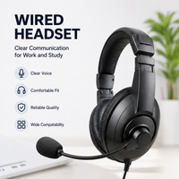 Headset Berkabel dengan Mikrofon Over Ear untuk Pekerjaan Kantor dan Belajar, Pengisian Daya Tipe-C, Tahan Air IPX0