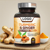 Capsules de Curcuma et de Gingembre avec Bioperine 1950mg, 240 Comprimés, OEM ODM Marque Privée Certifiée GMP pour le Soutien à la Santé des Adultes