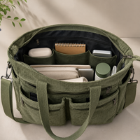 Sac fourre-tout réutilisable en velours côtelé avec plusieurs poches, fermeture éclair, bandoulière pour le shopping, le travail, les voyages, logo personnalisé, vente en gros