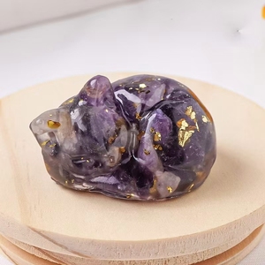Patung Hewan Resin Batu Kristal Alami yang Dihancurkan dengan Lem Tetes, Patung Kucing Tidur dari Batu Kristal yang Dihancurkan, Kerajinan Hiasan Mobil - Product Image 1
