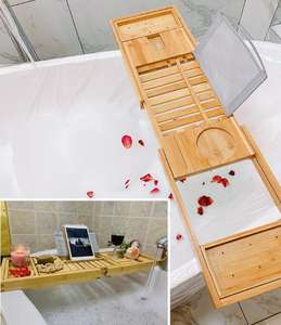 Plateau <span class=keywords><strong>de</strong></span> bain en bois bambou, étagère <span class=keywords><strong>de</strong></span> <span class=keywords><strong>baignoire</strong></span> <span class=keywords><strong>de</strong></span> haute qualité, étagère <span class=keywords><strong>de</strong></span> <span class=keywords><strong>baignoire</strong></span>, caddie en bois, avec côtés extensibles, 1 pièce - Product Image 6