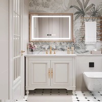 Ensemble de meubles de salle de bain modernes de luxe avec miroir intelligent, résistant à l'eau, tailles et styles personnalisables pour appartement et villa