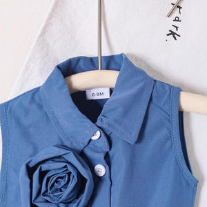 Completo 2025 estivo per ragazze elegante con colletto rovesciato senza maniche + <span class=keywords><strong>pantaloni</strong></span> lunghi 2 pezzi Set di abbigliamento per ragazze - Product Image 3