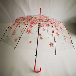 مظلة فقاعية 23 بوصة مظلة مطر جديدة شفافة POE مزودة بأزهار الكرز مظلة أميرة