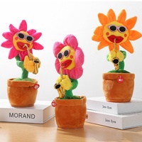 Jouet musical interactif en peluche souple en polyester et coton PP, tournesol électrique chantant et dansant avec saxophone