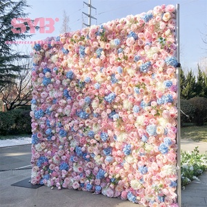 3D/5D Artificial Silk Flower Wall for event party Wedding decor pink purple fake fabric florable rolled up flower wall backdrop
