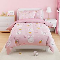 Ensemble de literie 3 pièces en microfibre pour enfants filles, motif lapin, taille double, comprenant couette, taie d'oreiller et drap-housse – Cadeau d'anniversaire – Vente en gros fabricant