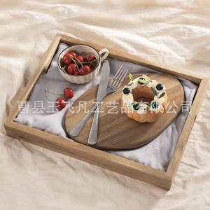 Acacia Wood Serving <b>Tray</b> 38cm Restaurant Use Solid Wood Fruit Dessert <b>Tray</b> With Handles Handheld Storage <b>Tray</b> - Product Image 3