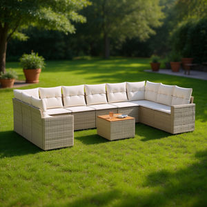 Set Divano da Giardino in Rattan Beige 8 Posti, Arredamento da Esterno Contemporaneo Resistente alle Intemperie, Divano Sezionale da Patio - Product Image 2