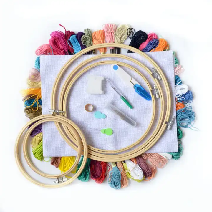 Wholesale 50/100PCS DIY Embroidery Starter Kit Bamboo Embroidery Hoops  Cross Stitch Tool Kits for Beginners