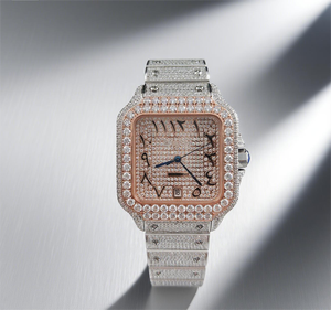 Reloj de Lujo para Hombre con Moissanita VVS de Alta Gama, Correa Cuadrada de Acero Inoxidable, Estilo Hip Hop, con Incrustaciones de Diamantes, para Pantalla Analógica - Product Image 1