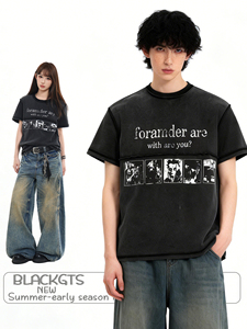 Dropshipping American Vintage Washed 100% Cotton 200 Grams Loose Fit Knitted Printed T-<b>Shirt</b> Unisex Streetwear Retro <b>Y2K</b> Short S - Product Image 1