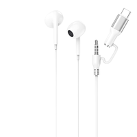 Vente en gros écouteurs filaires avec 2-en-1 Type C 3.5mm Jacks Cable HD Stereo Sound In-Line Mic pour téléphone PC Portable Travel Business