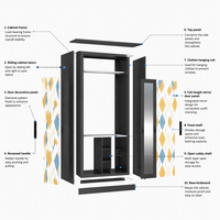 Armoire en acier imprimé avec portes coulissantes, miroir, placard métallique pour vêtements, rangement de chambre