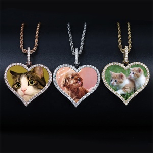 Nuova foto personalizzata foto medaglioni di memoria sublimazione cuore ciondolo collane Hip Hop Bling gioielli cubici zircone cuore <span class=keywords><strong>collana</strong></span> - Product Image 3