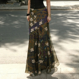 Vestido Largo Ajustado Vintage con Cintura Natural, Estampado Floral, Falda en Línea A, Fruncido, Sexy, que Realza las Curvas, de Verano, de Secado Rápido, el Más Vendido - Product Image 3