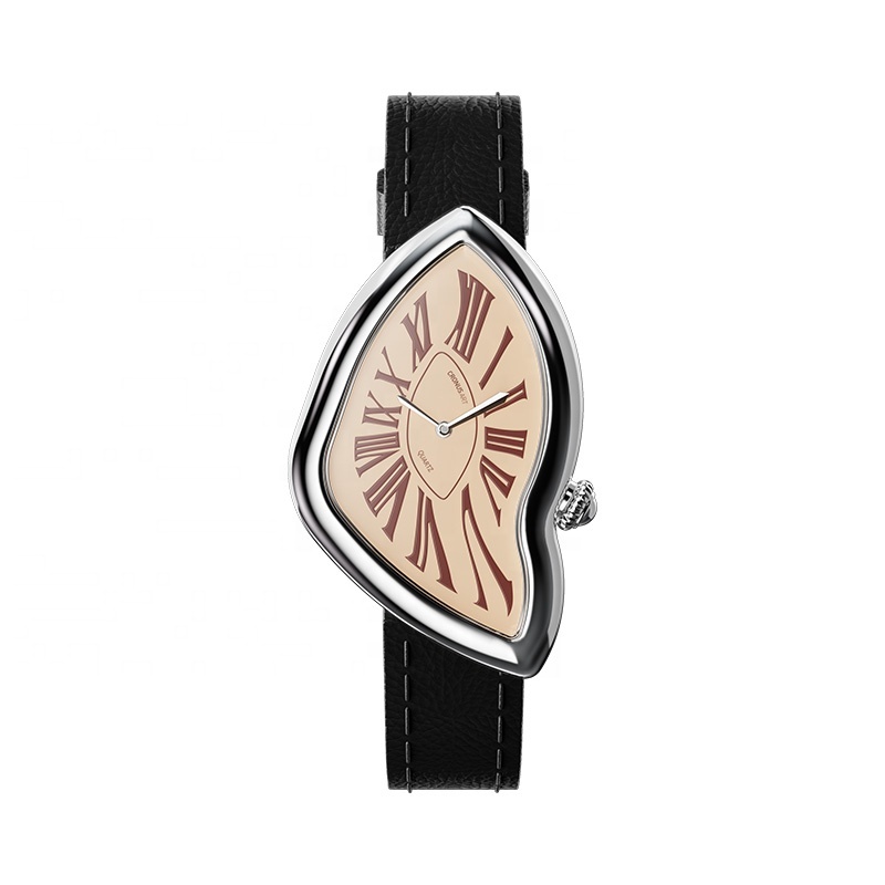 Vintage Y2K Roman Twist Bend Quartz Women's Watch 316L Stainless Steel Case, Leather Strap Custom Watch