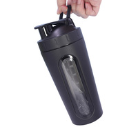 Bouteille de sport portable en acier inoxydable de 700 ml avec logo personnalisé et fenêtre transparente, shaker à protéines, mélangeur en plastique pour camping