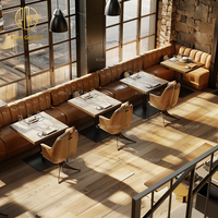 Vente en gros de chaises de table carrées en bois commerciales en forme de U, ensembles de meubles de café, sièges de canapé en cuir orange, cabines de restaurant