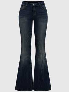 Jeans ajustados de mujer con elasticidad media, bordado cruzado en pantalones y cinturón, pantalones vaqueros de moda para mujer - Product Image 6