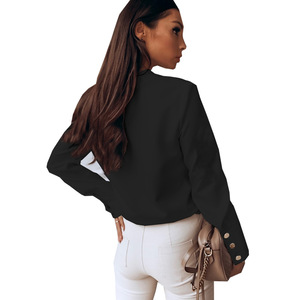 RNSHANGER dernières femmes élégantes <span class=keywords><strong>chemises</strong></span> à boutons décontracté couleur unie blanc noir col montant à manches longues <span class=keywords><strong>chemises</strong></span> pour femmes - Product Image 4