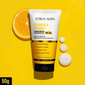 Crème solaire ETRUN ALISA Private Label SPF 50 PA+++ à la céramide et à la vitamine C, renforce la barrière cutanée, atténue <span class=keywords><strong>les</strong></span> <span class=keywords><strong>taches</strong></span> solaires, <span class=keywords><strong>pour</strong></span> peaux sensibles - Product Image 1
