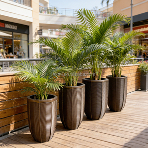 Macetero Redondo Moderno de Fibra de Vidrio Metálica de Alta Calidad con Acabado Tallado a Mano Duradero para Uso en Hoteles y Comercios - Product Image 6