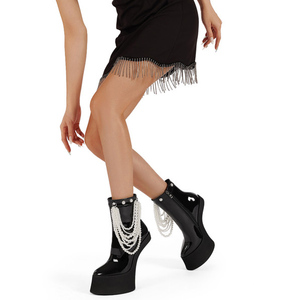 Special Custom Styles Women Patent Platform Ankle <b>Boots</b> No Heels Stage Show Pearls Short Booties Pointed Toe Fashion Shoes - Product Image 5