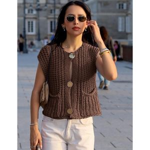 FOXA Women's Sleeveless Knit Vest Short Crop Button Front <b>Cardigan</b> <b>Sweater</b> Outer Wear 100% Acrylic Worsted Fabric - Product Image 4