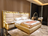 Ensemble de meubles de chambre à coucher de luxe pour villa, lit queen size moderne en cuir avec tête de lit à éclairage LED, suite de chambre pour projet hôtelier
