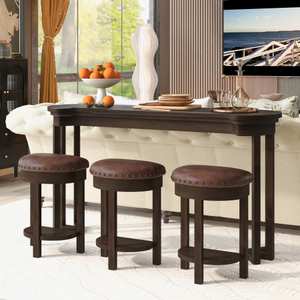 Modern 4-Piece <b>Bar</b> <b>Table</b> Set 3 PU Upholstered <b>Stools</b> Solid Wood Counter Height Dining <b>Table</b> for Hotel Home Use Eco-Friendly - Product Image 2