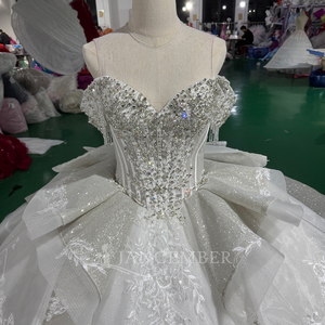 Mct003 Sparkly Bridal Ball Gown Beaded Bodice Layered <b>Ruffle</b> Overskirt Floral Lace Princess Wedding <b>Dress</b> Jancember - Product Image 4