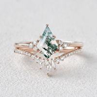Ensemble de bagues de fiançailles en argent sterling 925 avec diamants sel et poivre et pierres en quartz taille cerf-volant
