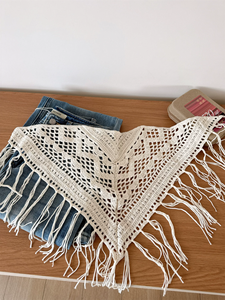 Pañuelo Triangular de Algodón con Flecos, Adorno de Encaje, Cinturón, Pañuelo para la Cabeza, Accesorio para Usar en Capas, Cuatro Estaciones - Product Image 1