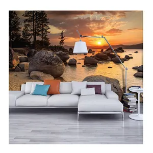 KOMNNI özelleştirilmiş 3D duvar kağıdı doğa manzara Sunset Nightfall nehir manzara duvar yatak odası oturma odası için duvar resmi