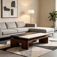 Table basse rectangulaire moderne populaire en marbre avec finition bois, idéale pour hôtel, salon, ou comme table centrale de canapé.
