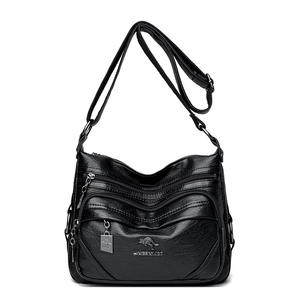 Venta al por mayor de moda Pu bolso de hombro de cuero suave de compras informal luz negro bandolera con cremallera - Product Image 1