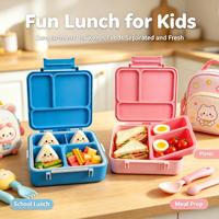 Boîte à lunch Bento pour enfants, étanche, compatible lave-vaisselle et micro-ondes, sans BPA, récipient réutilisable en plastique à 3 compartiments avec couvercle pour tout-petits