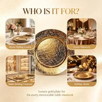 Assiette décorative en plastique PP plaqué or personnalisée, motif craquelé en relief, pour décoration de table de mariage ou de fête