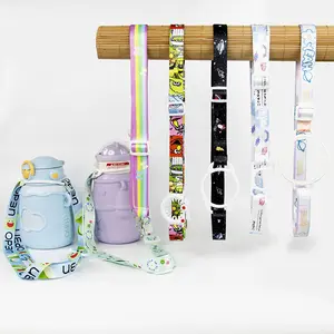 HOT SELL Custom Polyester Doppelseitige thermische Sublimation Gedrucktes Logo Wasser flasche Lanyard Flaschen halter mit Riemen