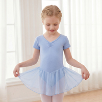 Maillot de Ballet de Manga Corta para Niñas con Falda de Gasa, Alta Elasticidad, Diseño con Lazo en la Espalda, para Entrenamiento y Actuaciones