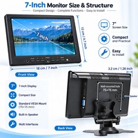 Écran AHD 7 pouces avec entrée VGA AV, moniteur de caméra de recul, système de vision arrière pour camion, camping-car, remorque, moniteur de voiture