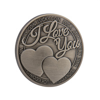 Pièce de Monnaie Souvenir Vintage Cœur Double en Fer, Jeton Romantique avec Message, Cadeau Saint-Valentin Anniversaire Couple, Souvenir Imprimé UV Tendance