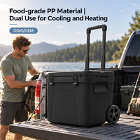 Glacière portable à roulettes, boîte isotherme en PP, couvercle étanche, capacité 38QT, pour vin, aliments, événements extérieurs, restauration, fournisseur ODM