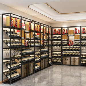 Espositore Moderno in Metallo per <span class=keywords><strong>Enoteca</strong></span> Commerciale con Scaffale Inclinato a Parete o da Terra per Vini Rossi e Bianchi - Product Image 2