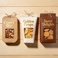 Sachets d'emballage en papier kraft écologique de qualité alimentaire à fond plat personnalisés avec fenêtre pour biscuits au thé et aux noix