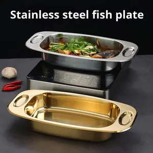 Plato Rectangular de Acero Inoxidable Coreano con Base Gruesa, Plato Metálico Multiusos con Asa para Catering y Uso Diario - Product Image 1