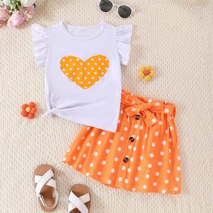 Ensemble jupe d'été pour <span class=keywords><strong>fille</strong></span>, ensemble short pour enfants, tenue décontractée 2 pièces avec haut à manches courtes et short pour filles - Product Image 6