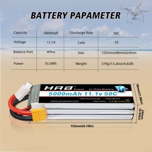 <span class=keywords><strong>HRB</strong></span> 5000mAh แบตเตอรี่3S 11.1V 50C Lipo สำหรับรถ RC/เครื่องบิน RC - Product Image 2